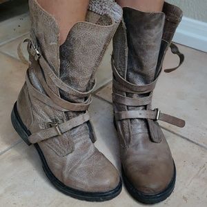 Grey Leather Buckle Boots from Steve Madden